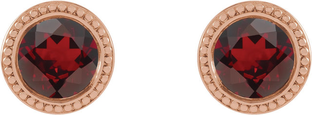 14K Gold Natural Mozambique Garnet Round Bezel-Set Stud Earrings - Rose Gold - view 2