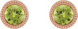 14K Gold Natural Peridot Round Bezel-Set Stud Earrings - Rose Gold - view 2