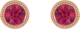 14K Gold Natural Ruby Round Bezel-Set Stud Earrings - Rose Gold - view 2