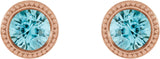 14K Gold Natural Blue Zircon Round Bezel-Set Stud Earrings - Rose Gold - view 2