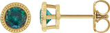 14K Gold Natural Alexandrite Round Bezel-Set Stud Earrings - Yellow Gold