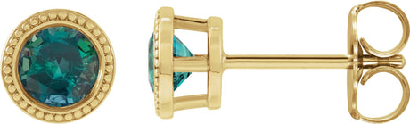 14K Gold Lab-Grown Alexandrite Round Bezel-Set Stud Earrings - Yellow Gold