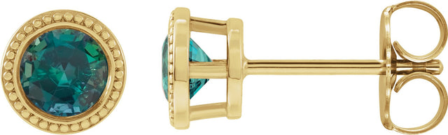 14K Gold Lab-Grown Alexandrite Round Bezel-Set Stud Earrings - Yellow Gold