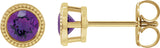 14K Gold Natural Amethyst Round Bezel-Set Stud Earrings - Yellow Gold
