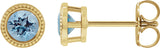 14K Gold Natural Aquamarine Round Bezel-Set Stud Earrings - Yellow Gold