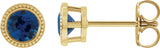 14K Gold Natural Blue Sapphire Round Bezel-Set Stud Earrings - Yellow Gold