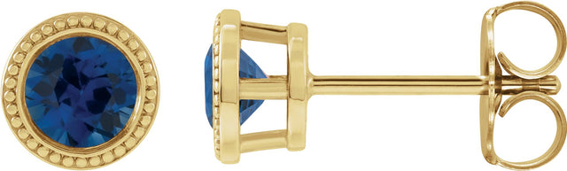 14K Gold Lab-Grown Blue Sapphire Round Bezel-Set Stud Earrings - Yellow Gold