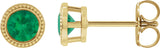 14K Gold Lab-Grown Emerald Round Bezel-Set Stud Earrings - Yellow Gold