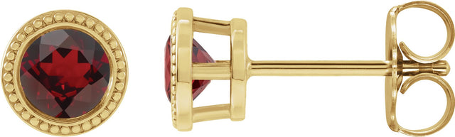 14K Gold Natural Mozambique Garnet Round Bezel-Set Stud Earrings - Yellow Gold