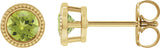 14K Gold Natural Peridot Round Bezel-Set Stud Earrings - Yellow Gold