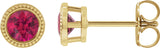 14K Gold Natural Ruby Round Bezel-Set Stud Earrings - Yellow Gold