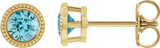 14K Gold Natural Blue Zircon Round Bezel-Set Stud Earrings - Yellow Gold