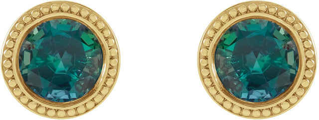 14K Gold Natural Alexandrite Round Bezel-Set Stud Earrings - Yellow Gold - view 2