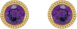 14K Gold Natural Amethyst Round Bezel-Set Stud Earrings - Yellow Gold - view 2