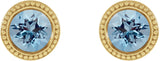 14K Gold Natural Aquamarine Round Bezel-Set Stud Earrings - Yellow Gold - view 2