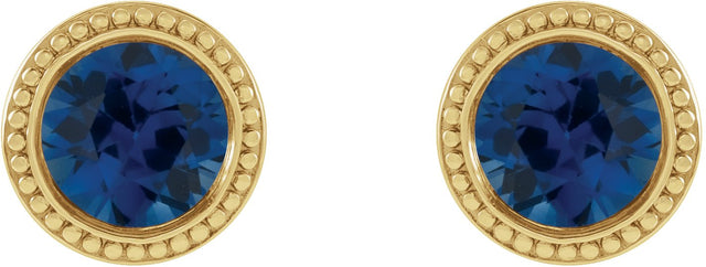 14K Gold Lab-Grown Blue Sapphire Round Bezel-Set Stud Earrings - Yellow Gold - view 2
