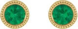 14K Gold Natural Emerald Round Bezel-Set Stud Earrings - Yellow Gold - view 2