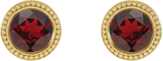 14K Gold Natural Mozambique Garnet Round Bezel-Set Stud Earrings - Yellow Gold - view 2