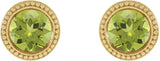 14K Gold Natural Peridot Round Bezel-Set Stud Earrings - Yellow Gold - view 2