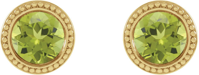 14K Gold Natural Peridot Round Bezel-Set Stud Earrings - Yellow Gold - view 2