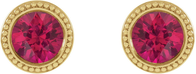 14K Gold Lab-Grown Ruby Round Bezel-Set Stud Earrings - Yellow Gold - view 2