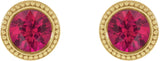 14K Gold Natural Ruby Round Bezel-Set Stud Earrings - Yellow Gold - view 2