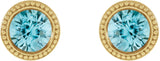 14K Gold Natural Blue Zircon Round Bezel-Set Stud Earrings - Yellow Gold - view 2