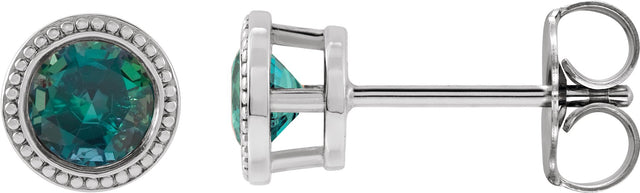 14K Gold Lab-Grown Alexandrite Round Bezel-Set Stud Earrings - White Gold