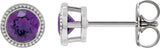 14K Gold Natural Amethyst Round Bezel-Set Stud Earrings - White Gold