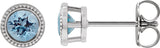 Platinum Natural Aquamarine Round Bezel-Set Stud Earrings