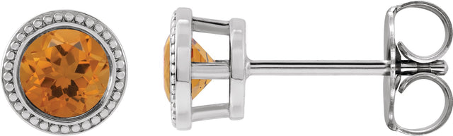 Platinum Natural Citrine Round Bezel-Set Stud Earrings