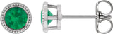 Platinum Lab-Grown Emerald Round Bezel-Set Stud Earrings