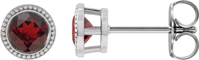 14K Gold Natural Mozambique Garnet Round Bezel-Set Stud Earrings - White Gold