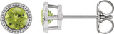 Platinum Natural Peridot Round Bezel-Set Stud Earrings