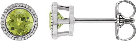 Platinum Natural Peridot Round Bezel-Set Stud Earrings