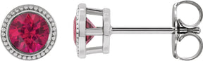 Platinum Natural Ruby Round Bezel-Set Stud Earrings