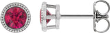 Platinum Lab-Grown Ruby Round Bezel-Set Stud Earrings