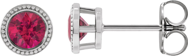Platinum Lab-Grown Ruby Round Bezel-Set Stud Earrings