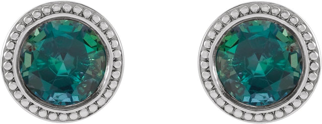 14K Gold Lab-Grown Alexandrite Round Bezel-Set Stud Earrings - White Gold - view 2