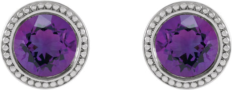 Platinum Natural Amethyst Round Bezel-Set Stud Earrings - view 2