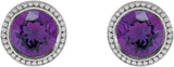14K Gold Natural Amethyst Round Bezel-Set Stud Earrings - White Gold - view 2