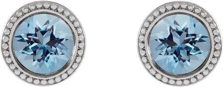 Platinum Natural Aquamarine Round Bezel-Set Stud Earrings - view 2