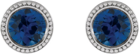 Platinum Lab-Grown Blue Sapphire Round Bezel-Set Stud Earrings - view 2