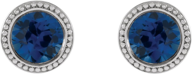 Platinum Lab-Grown Blue Sapphire Round Bezel-Set Stud Earrings - view 2