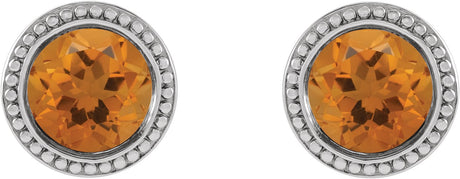 Platinum Natural Citrine Round Bezel-Set Stud Earrings - view 2
