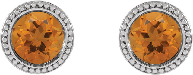 14K Gold Natural Citrine Round Bezel-Set Stud Earrings - White Gold - view 2