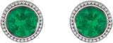 Platinum Natural Emerald Round Bezel-Set Stud Earrings - view 2
