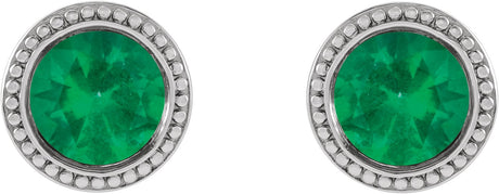 Platinum Natural Emerald Round Bezel-Set Stud Earrings - view 2