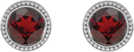 Platinum Natural Mozambique Garnet Round Bezel-Set Stud Earrings - view 2