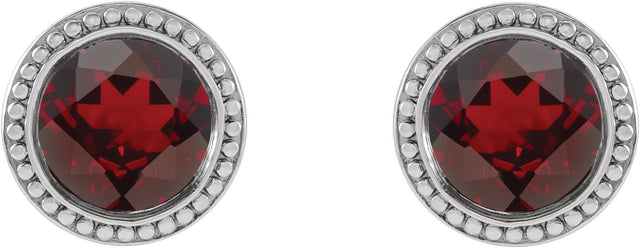 Platinum Natural Mozambique Garnet Round Bezel-Set Stud Earrings - view 2